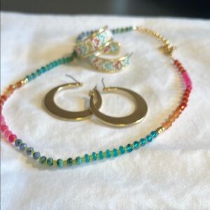 Lucky Brand Vibrant Beaded Necklace with Gold Hoops